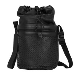 Men's Perforated Messenger Bag, Leather, Black, BO799502D,3*